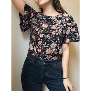 Floral Print Flutter Sleeve Blouse
